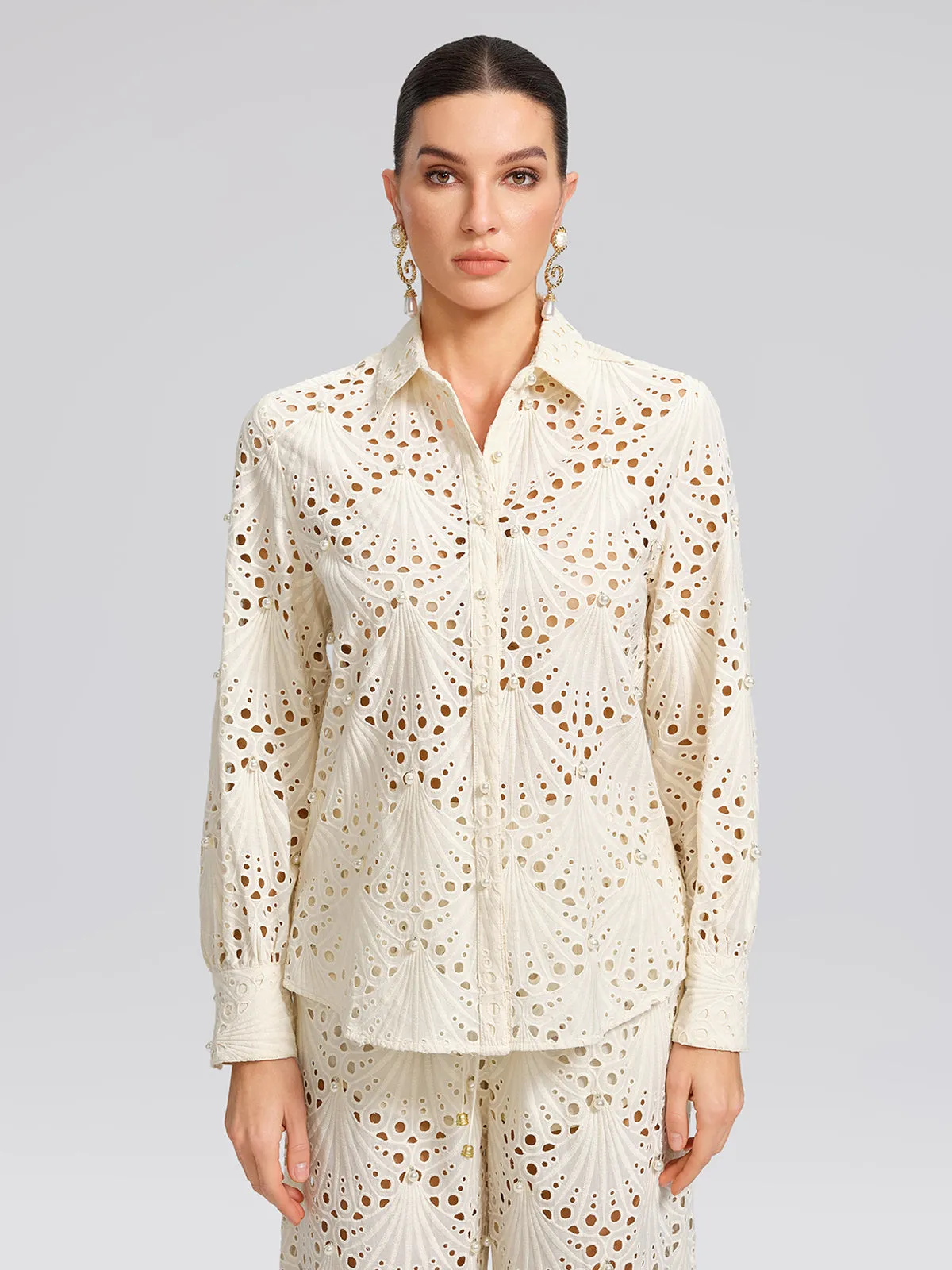100% Cotton Burnout Cutwork Hand-Sewn Pearl Shirt sold by Rich Radi Q's product image thumbnail 5