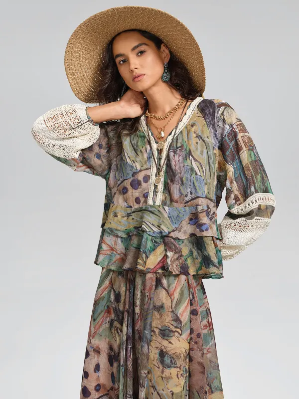 Ramie Lace-Panel Printed Blouse sold by Rich Radi Q's