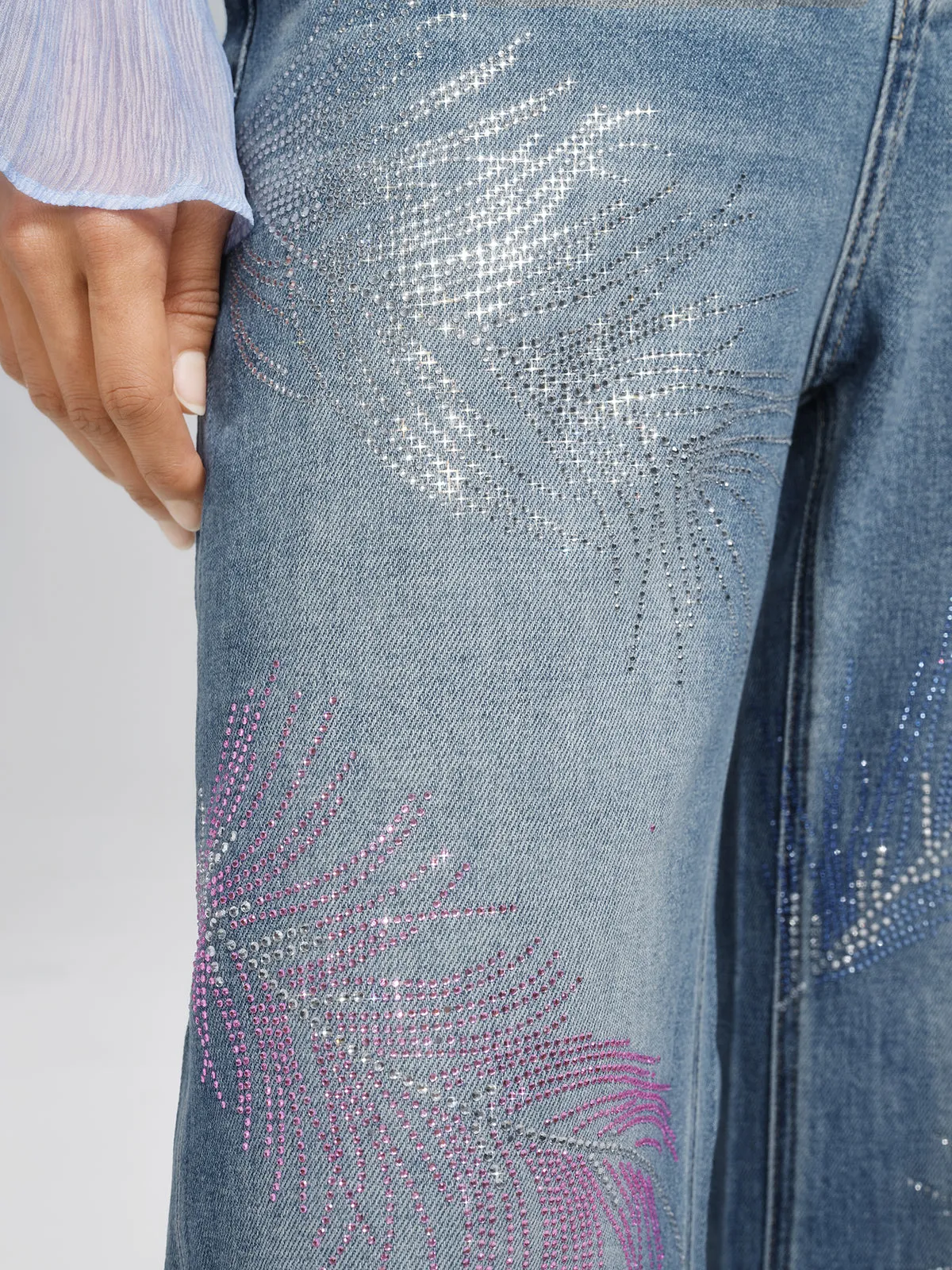Rhinestone-Embellished Feather Denim Jeans sold by Rich Radi Q's product image thumbnail 5