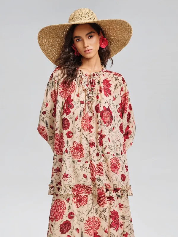 Silk Metallic-Stripe Vine Pattern Blouse made by Rich Radi Q's