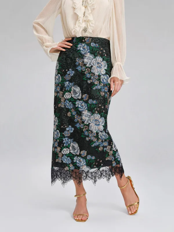 Sequin Lace-Trim Elastic-Waist Skirt made by Rich Radi Q's