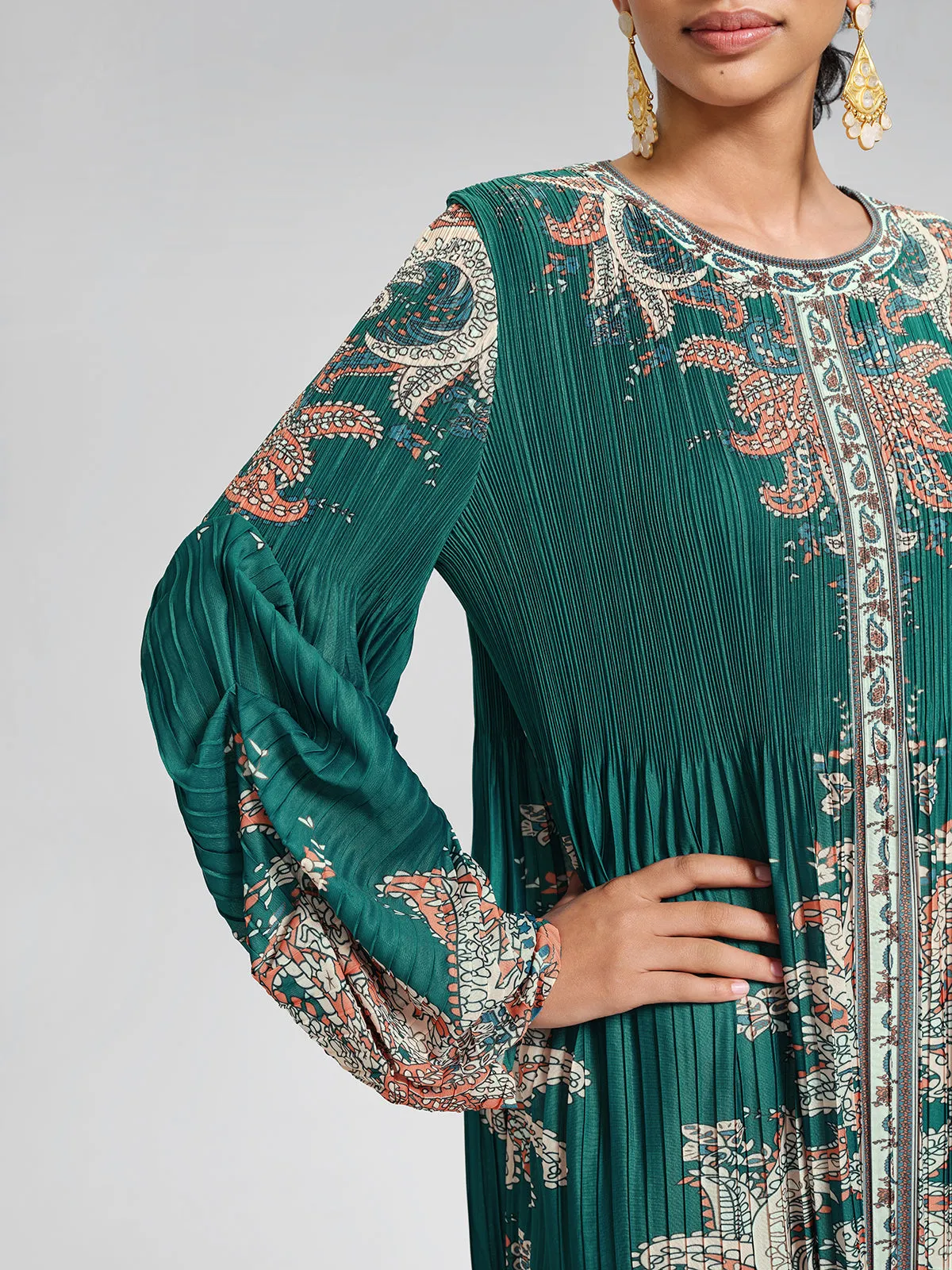 Printed Pleated Lantern Sleeve Dress sold by Rich Radi Q's product image thumbnail 5