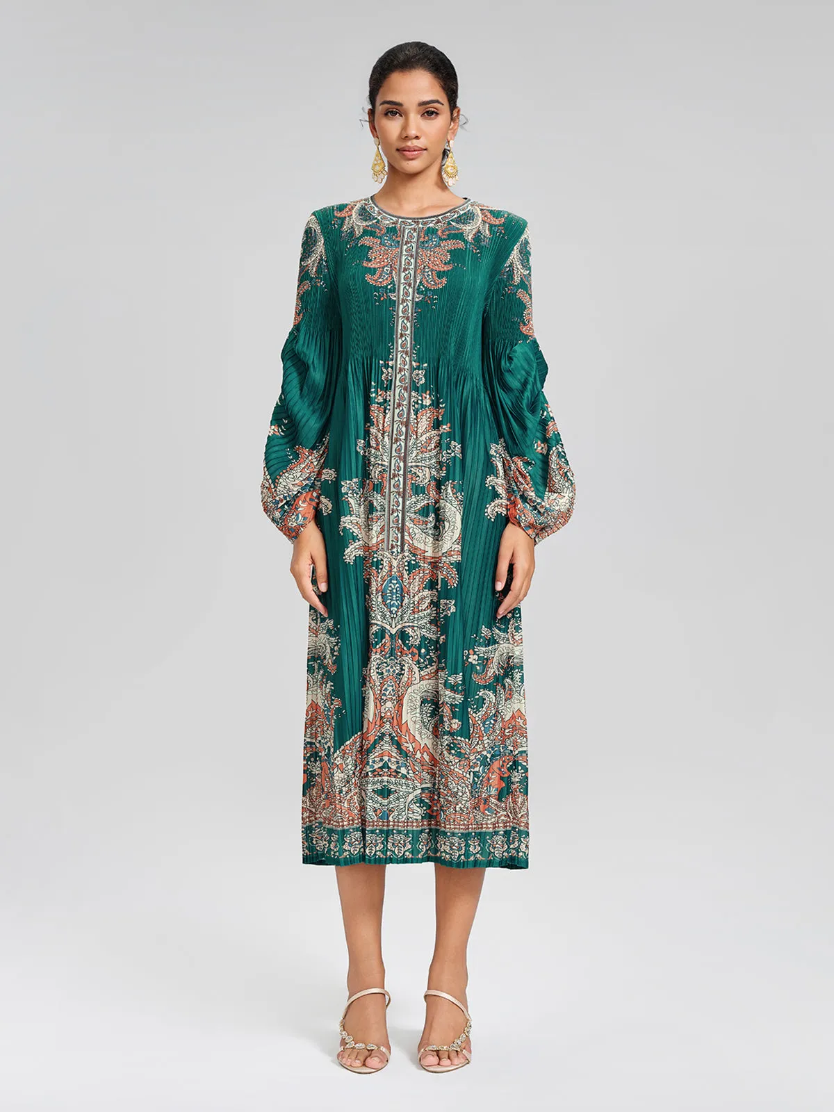 Printed Pleated Lantern Sleeve Dress sold by Rich Radi Q's product image thumbnail 2