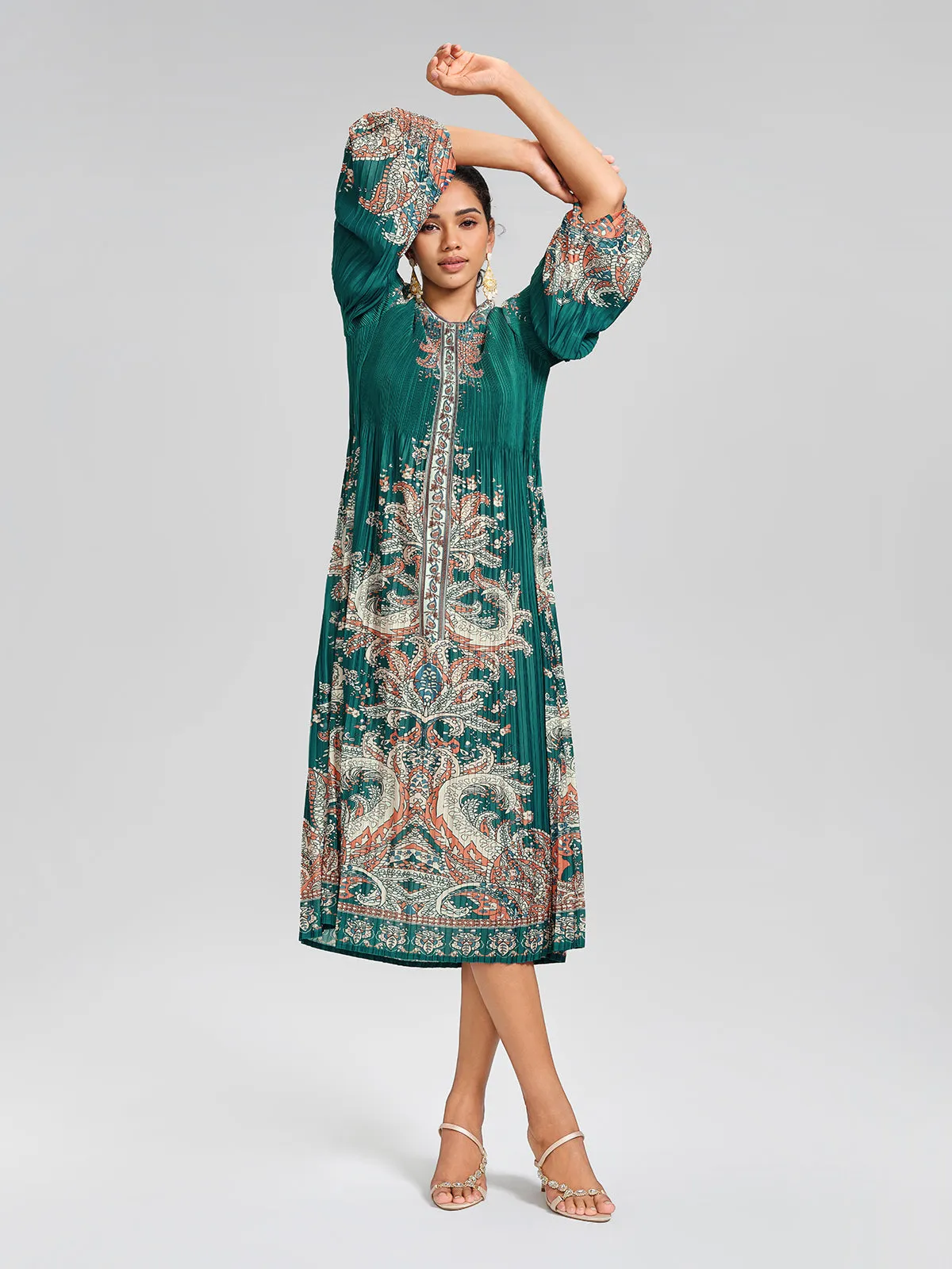 Printed Pleated Lantern Sleeve Dress sold by Rich Radi Q's product image thumbnail 3