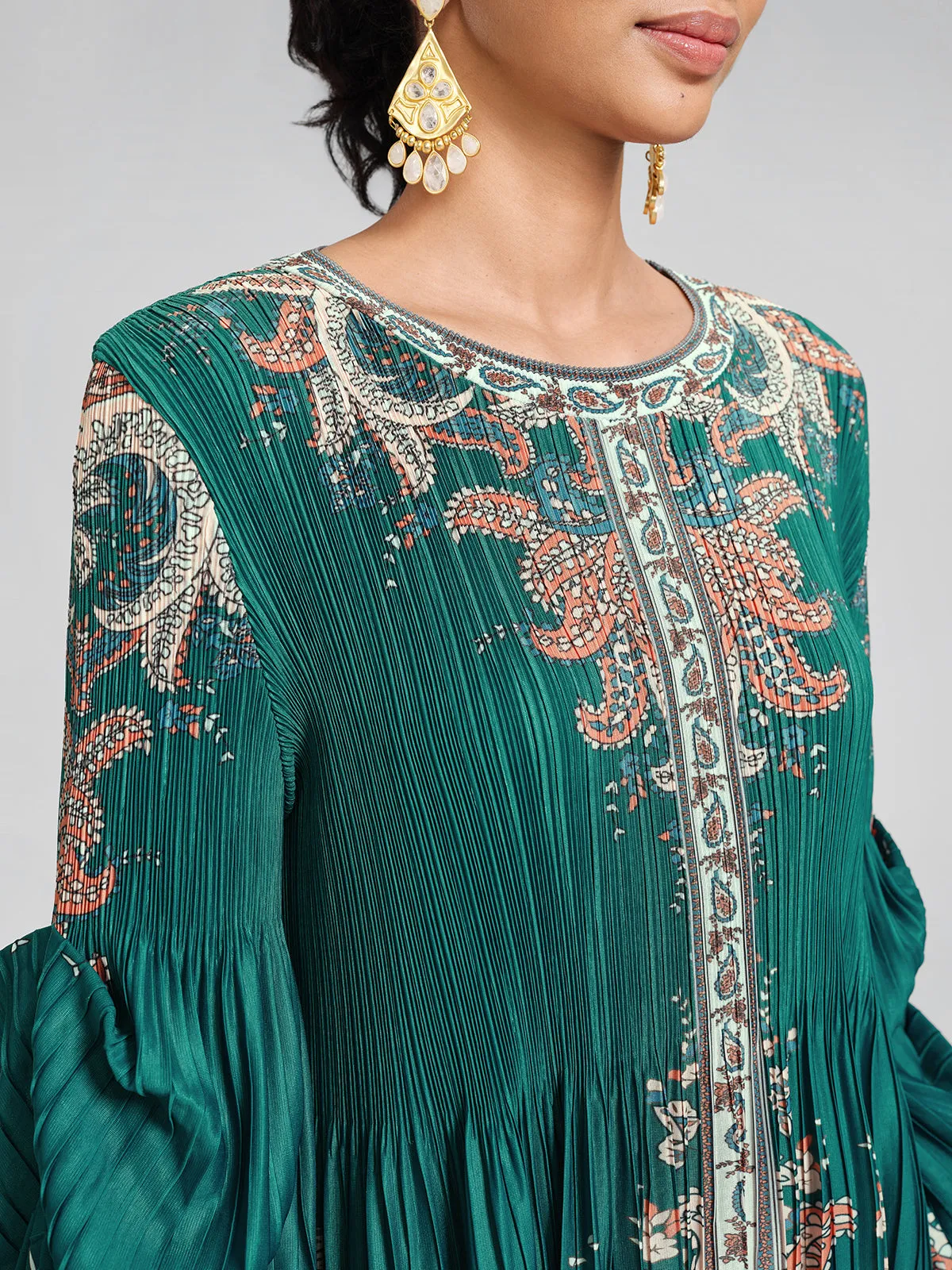 Printed Pleated Lantern Sleeve Dress sold by Rich Radi Q's product image thumbnail 4