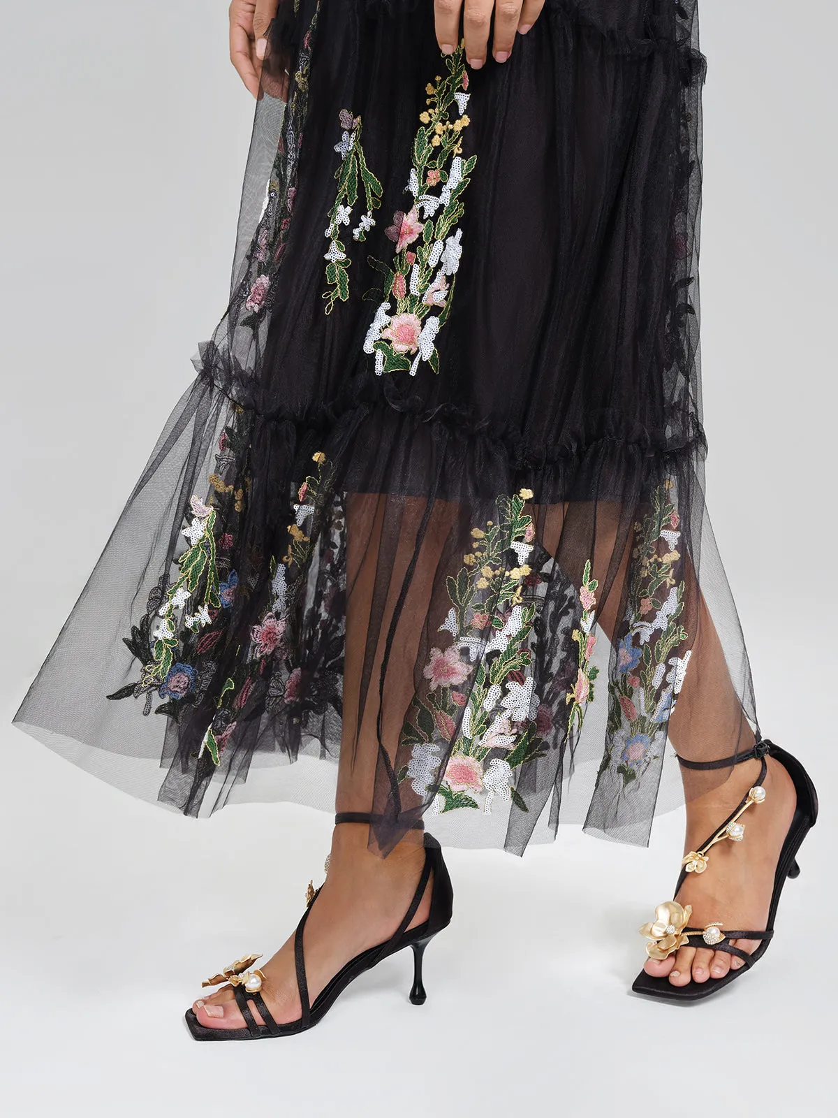 Floral Embroidered Tulle Sheer Maxi Dress sold by Rich Radi Q's product image thumbnail 5