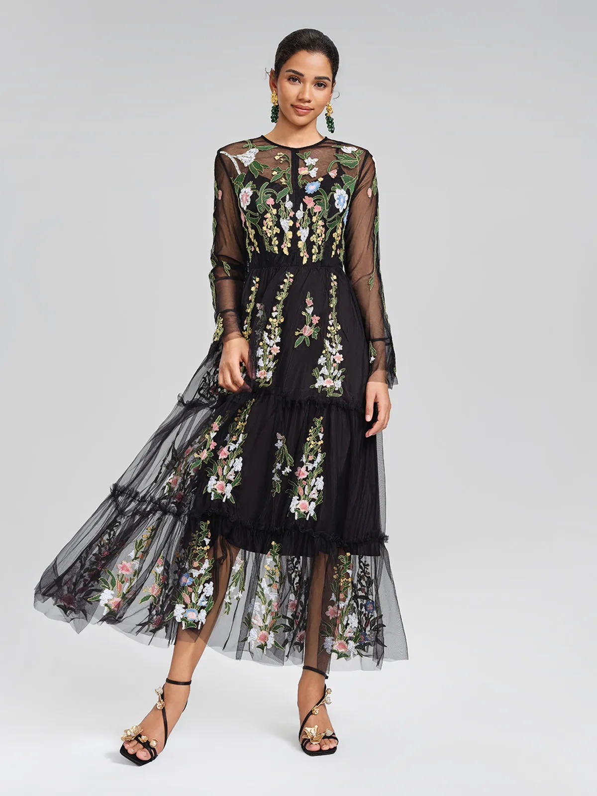 Floral Embroidered Tulle Sheer Maxi Dress sold by Rich Radi Q's product image thumbnail 2