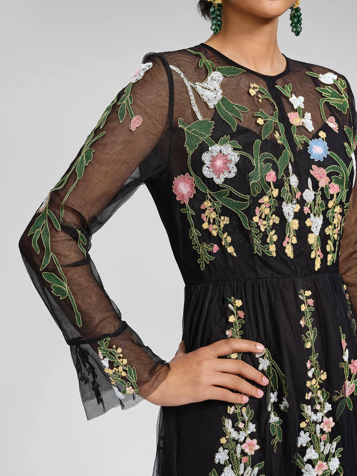 Floral Embroidered Tulle Sheer Maxi Dress sold by Rich Radi Q's product image thumbnail 4