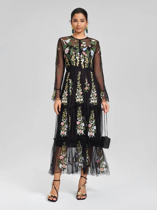 Floral Embroidered Tulle Sheer Maxi Dress made by Rich Radi Q's