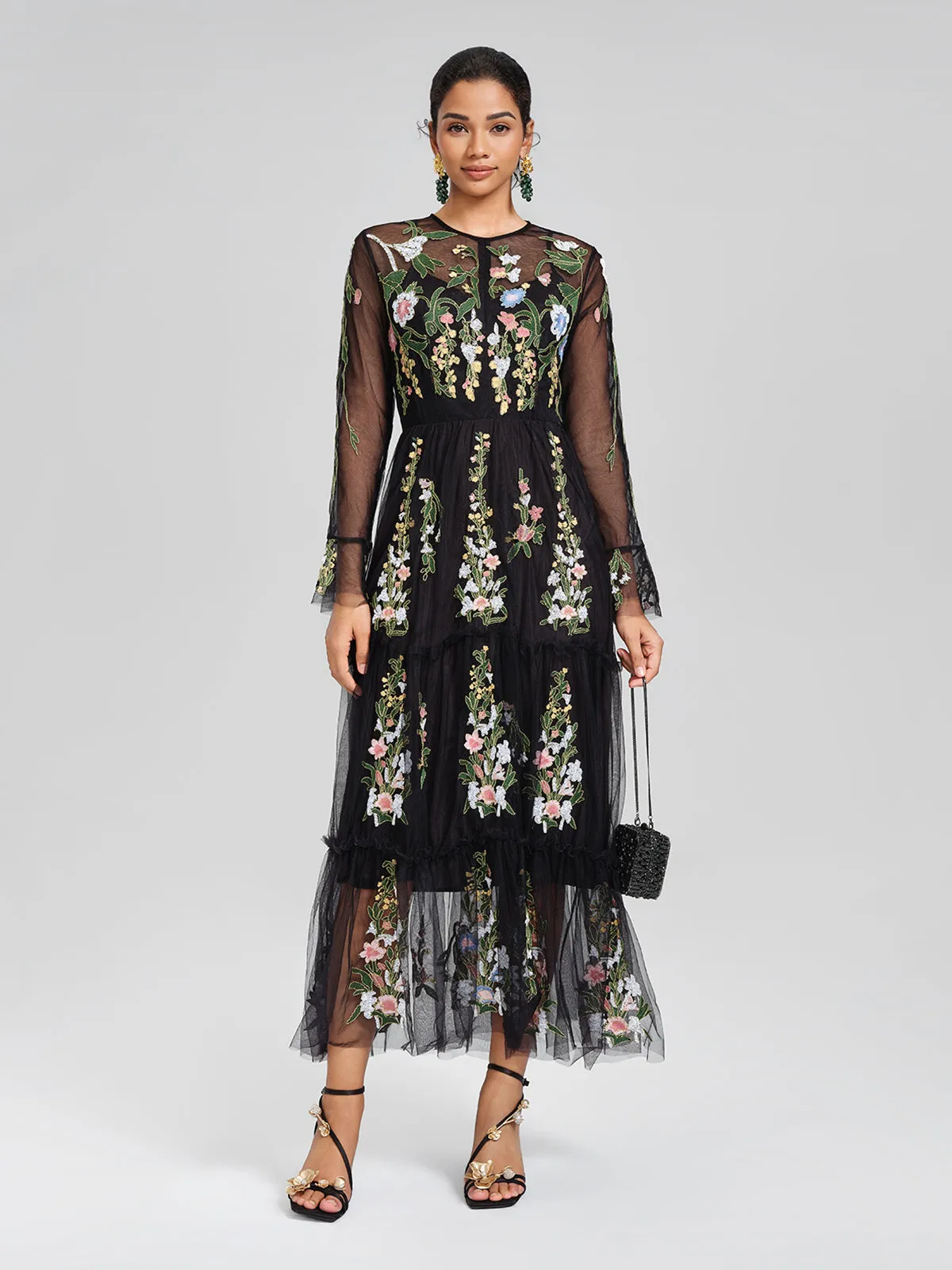 Floral Embroidered Tulle Sheer Maxi Dress sold by Rich Radi Q's