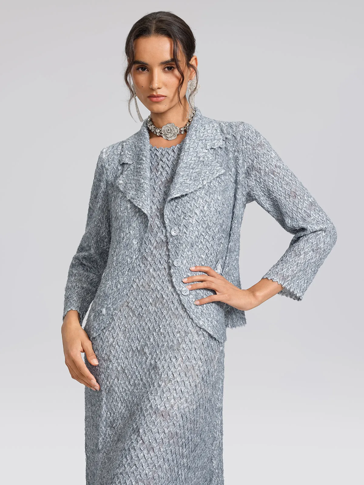 Textured Pleated Lapel Blazer Dress Set sold by Rich Radi Q's product image thumbnail 5