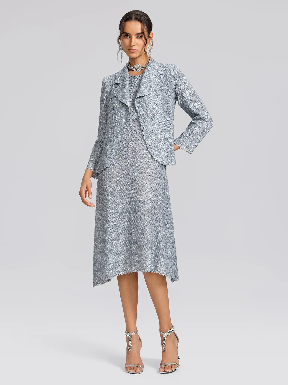 Textured Pleated Lapel Blazer Dress Set sold by Rich Radi Q's