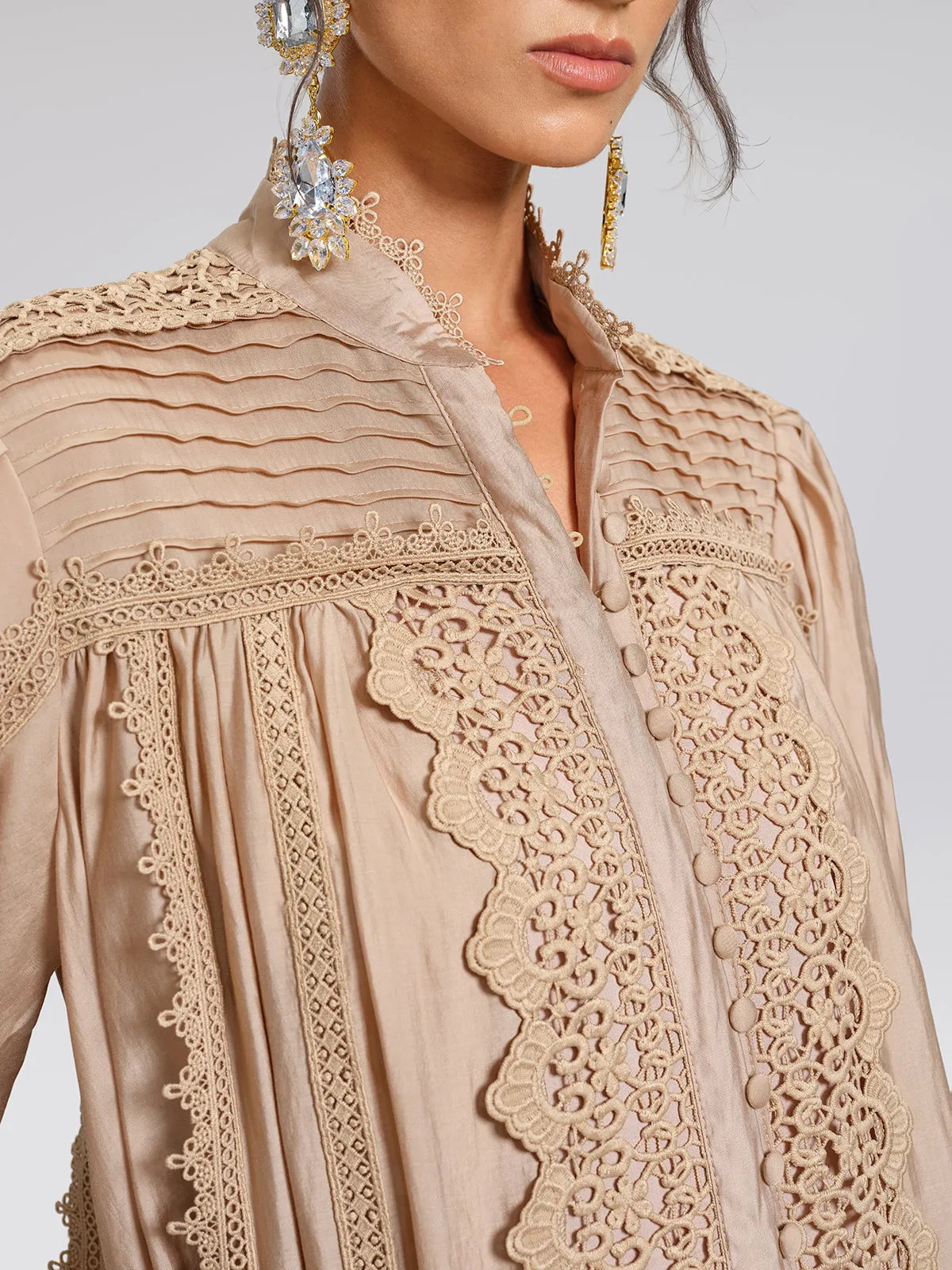 Embroidered Lace Panel Mock Neck Maxi Dress (Waist Tie Included) sold by Rich Radi Q's product image thumbnail 4