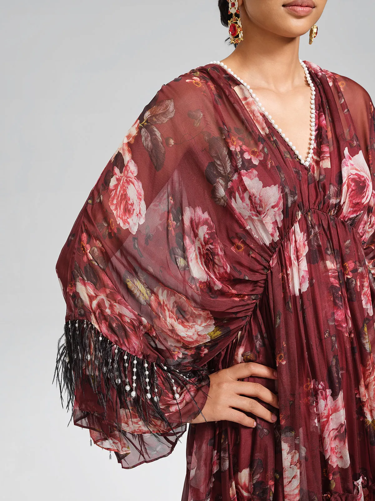 Silk Floral Print V Neck Batwing Sleeve Dress (Slip Dress Included) sold by Rich Radi Q's product image thumbnail 4