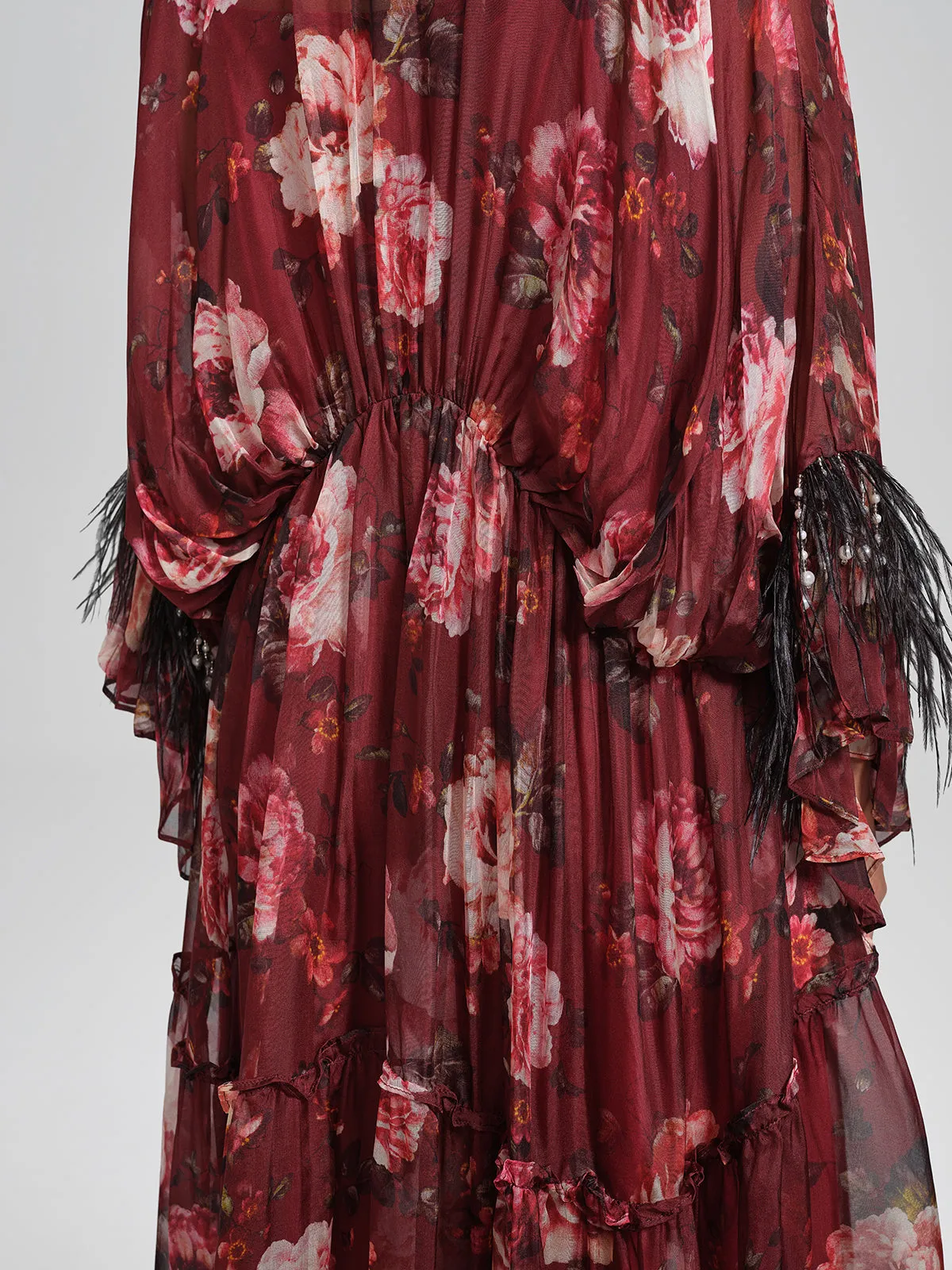 Silk Floral Print V Neck Batwing Sleeve Dress (Slip Dress Included) sold by Rich Radi Q's product image thumbnail 5
