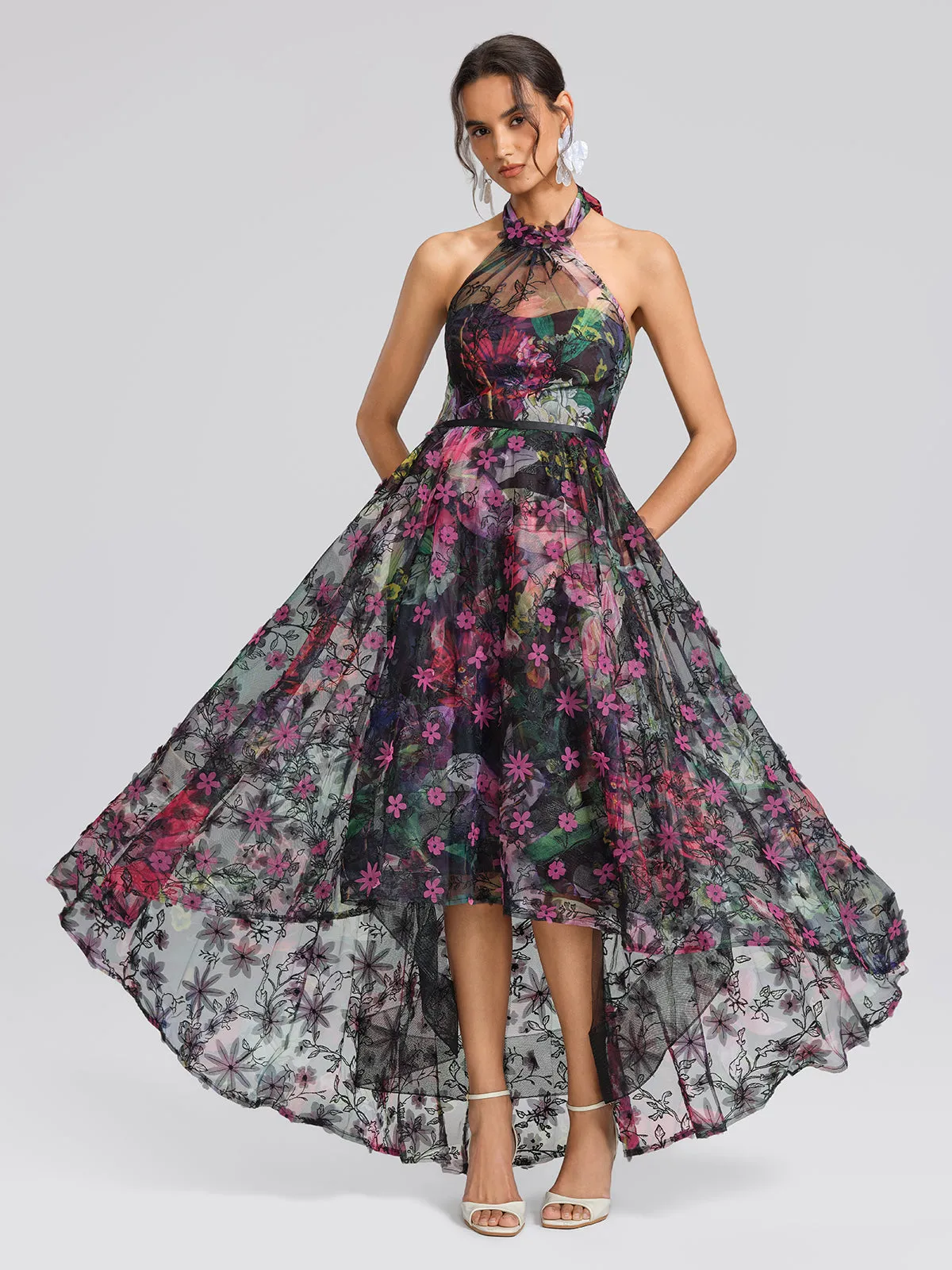 Floral Print Tulle Halter Neck Maxi Dress sold by Rich Radi Q's product image thumbnail 2