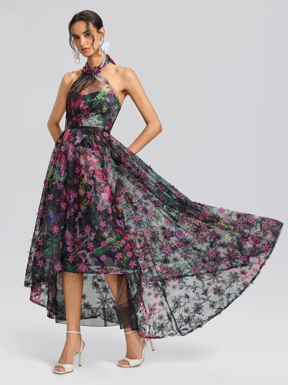 Floral Print Tulle Halter Neck Maxi Dress sold by Rich Radi Q's