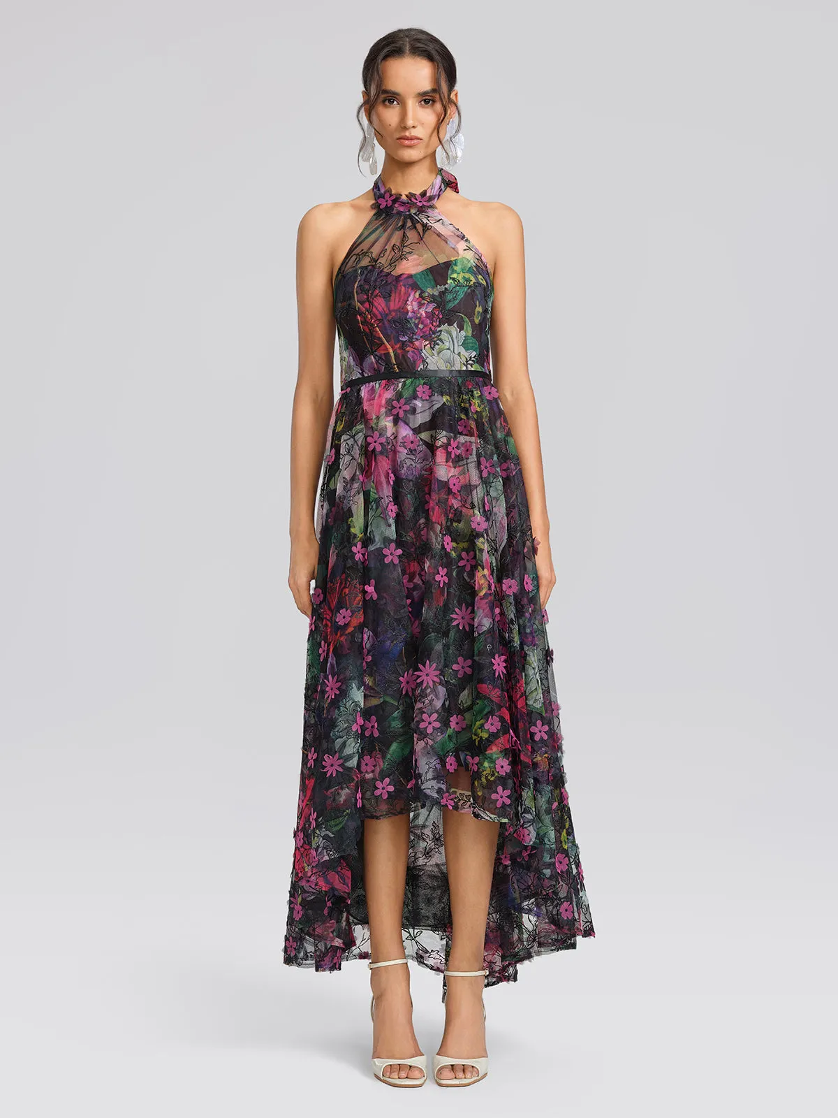 Floral Print Tulle Halter Neck Maxi Dress sold by Rich Radi Q's product image thumbnail 3