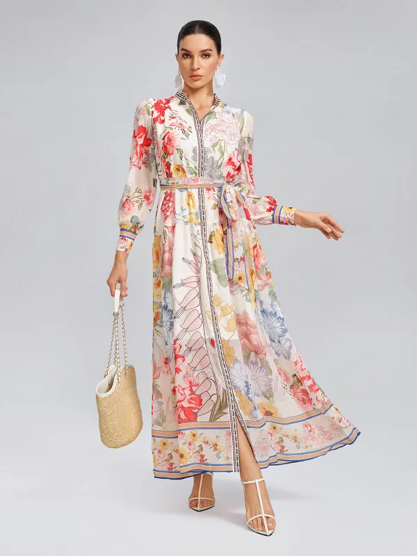 Floral Printed Adjustable-Cuffs Shirt Dress (Waist Tie Included) made by Rich Radi Q's