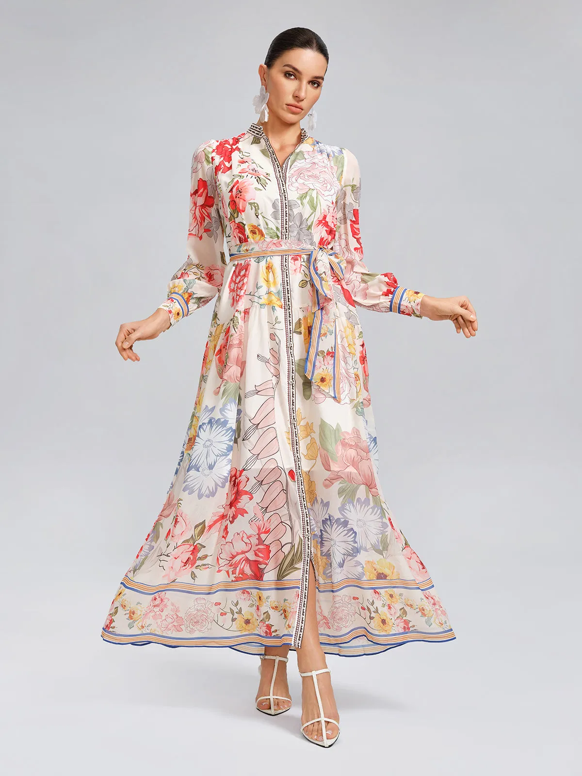 Floral Printed Adjustable-Cuffs Shirt Dress (Waist Tie Included) sold by Rich Radi Q's product image thumbnail 5
