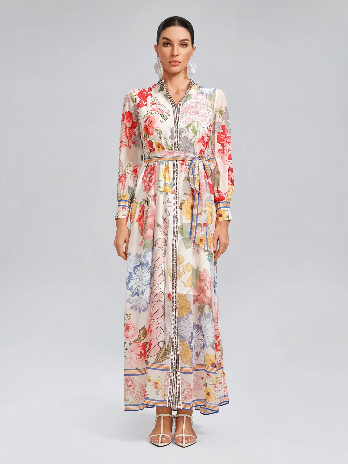 Floral Printed Adjustable-Cuffs Shirt Dress (Waist Tie Included) sold by Rich Radi Q's product image thumbnail 4