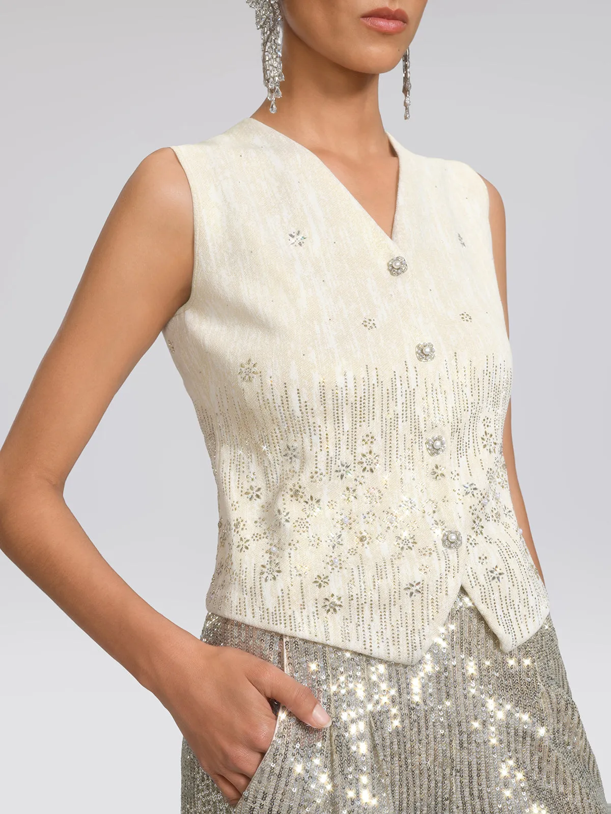 Rhinestone Fitted Pearl-Button Sleeveless Vest sold by Rich Radi Q's product image thumbnail 2