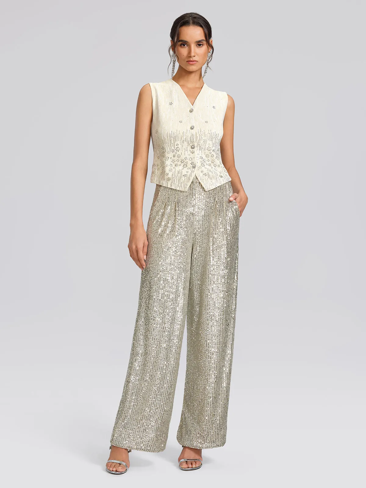Rhinestone Fitted Pearl-Button Sleeveless Vest sold by Rich Radi Q's product image thumbnail 4
