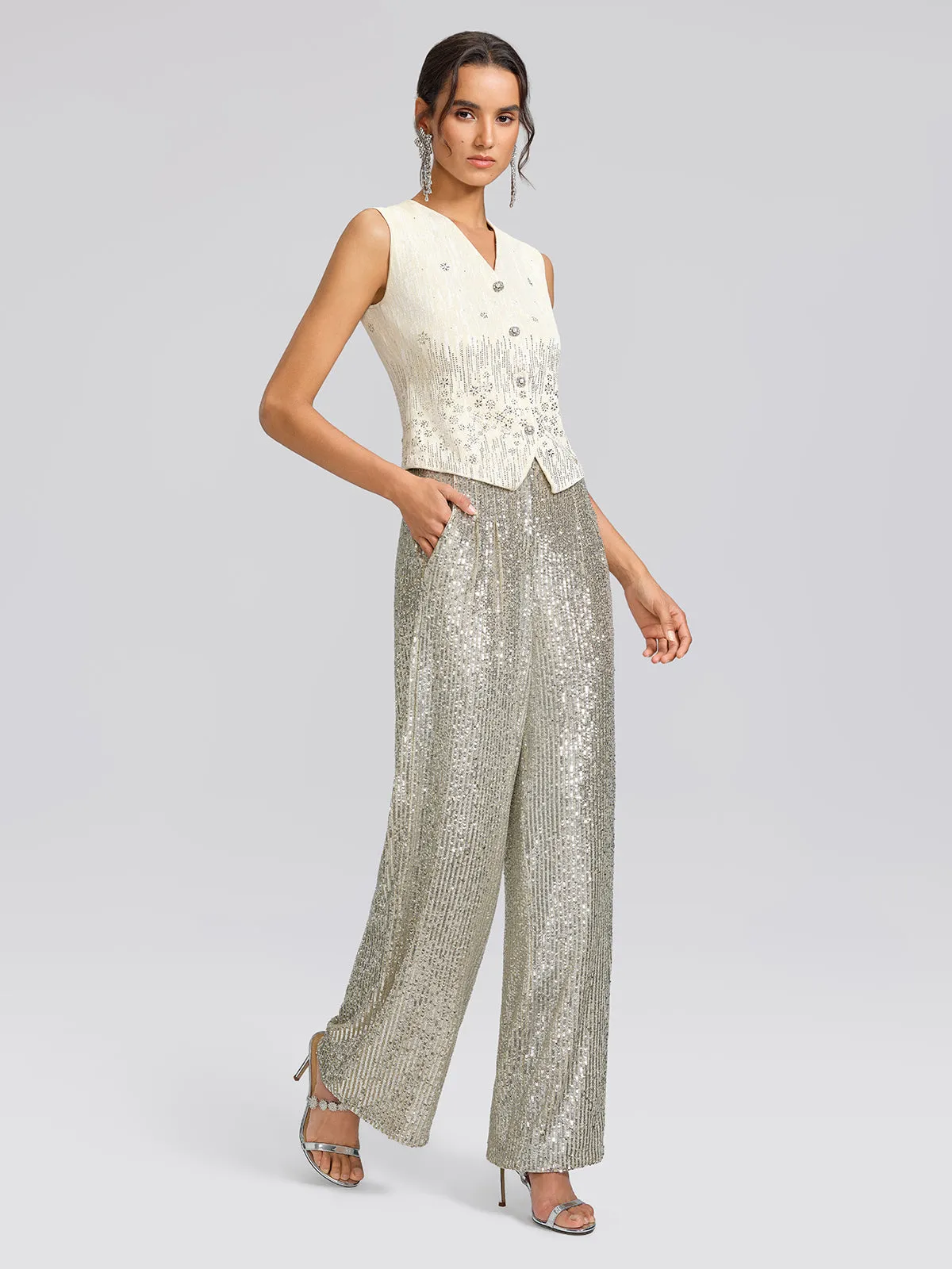 Rhinestone Fitted Pearl-Button Sleeveless Vest sold by Rich Radi Q's product image thumbnail 3