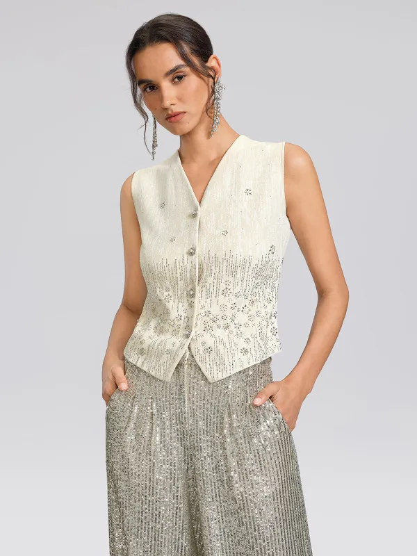 Rhinestone Fitted Pearl-Button Sleeveless Vest made by Rich Radi Q's