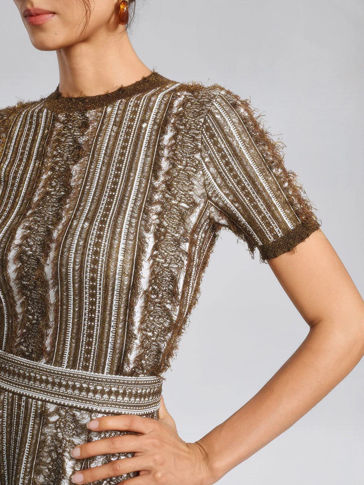 Frayed Striped Cable Knit Metallic Short-Sleeve Top sold by Rich Radi Q's product image thumbnail 4