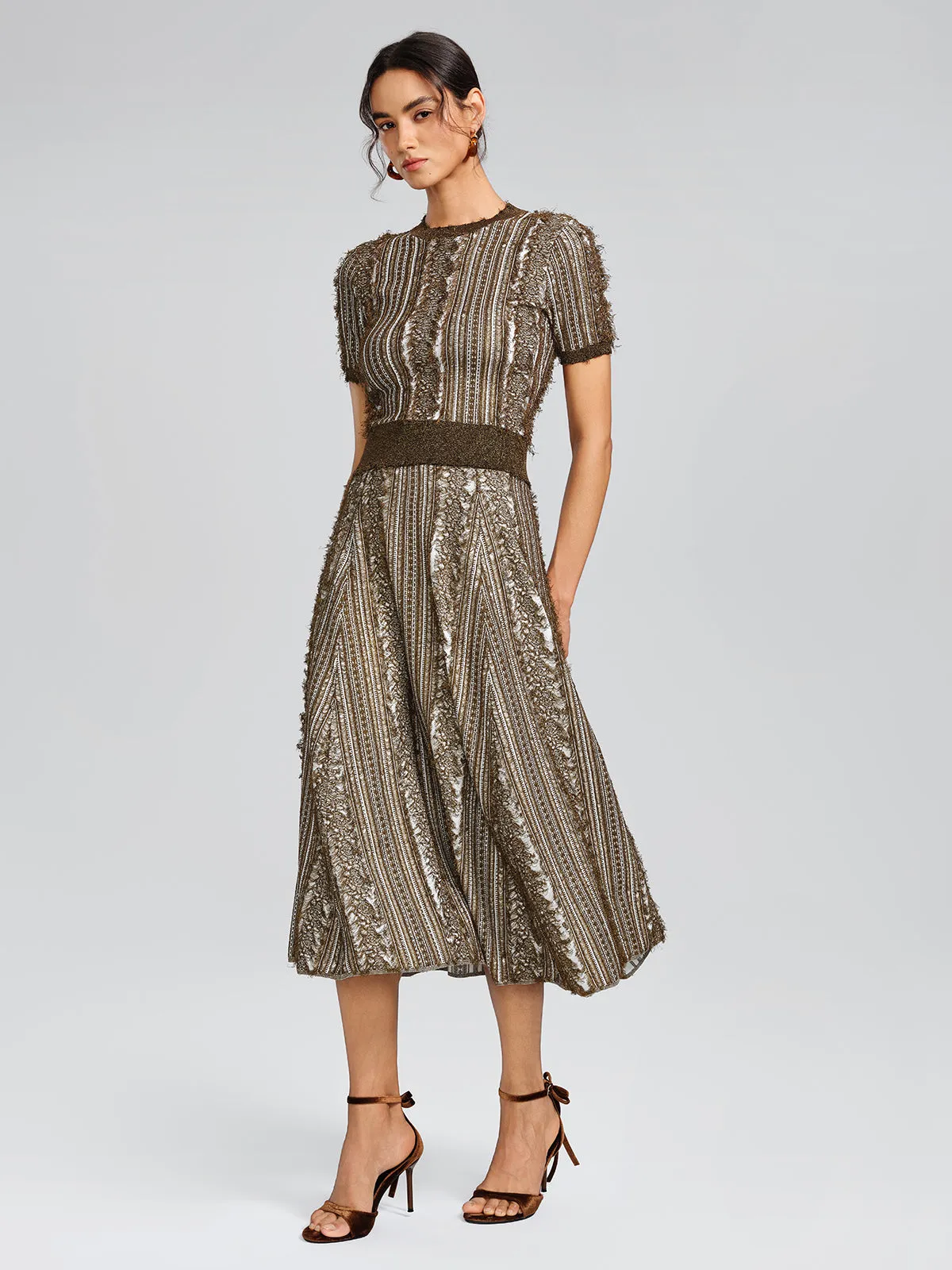 Frayed Striped Cable Knit Metallic Short-Sleeve Top sold by Rich Radi Q's product image thumbnail 2