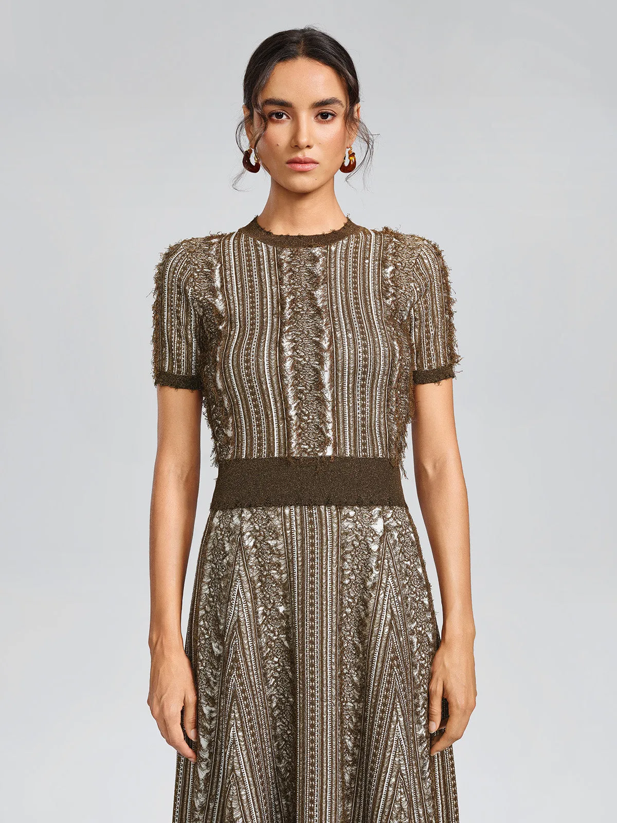 Frayed Striped Cable Knit Metallic Short-Sleeve Top sold by Rich Radi Q's product image thumbnail 3