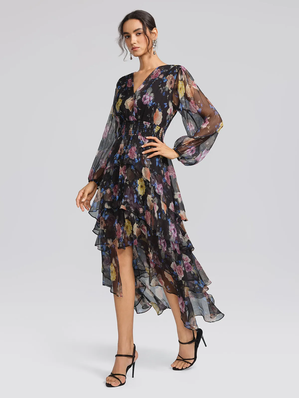 Printed Silk Elastic-Waist Tiered Dress sold by Rich Radi Q's product image thumbnail 4