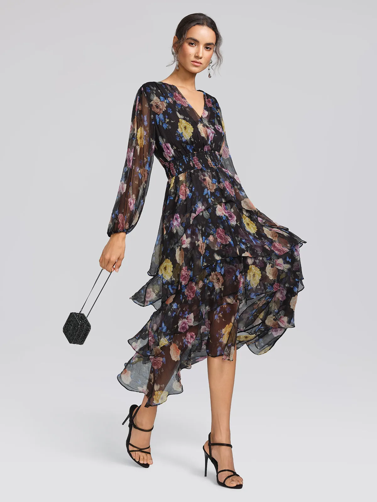 Printed Silk Elastic-Waist Tiered Dress sold by Rich Radi Q's product image thumbnail 5