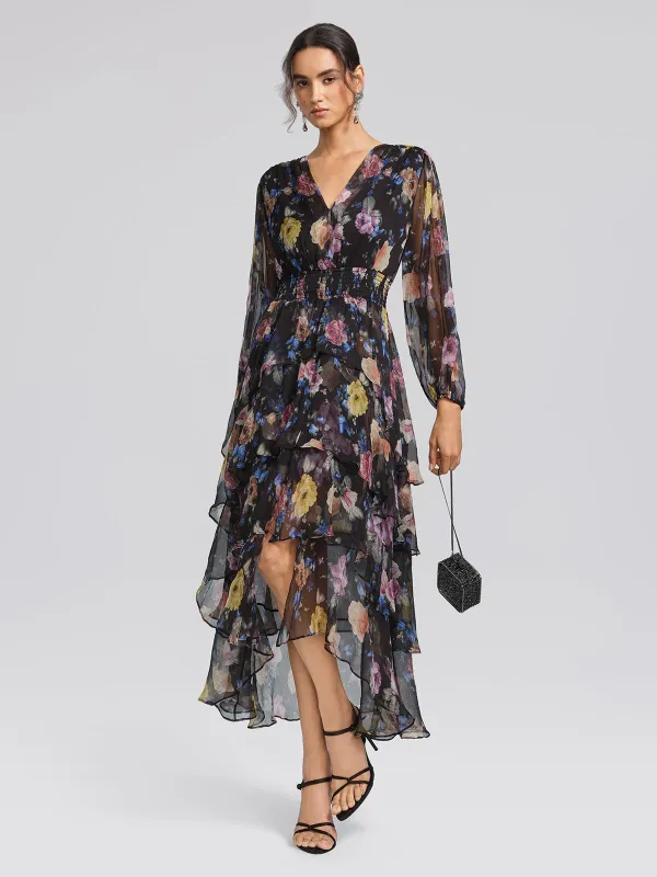 Printed Silk Elastic-Waist Tiered Dress made by Rich Radi Q's
