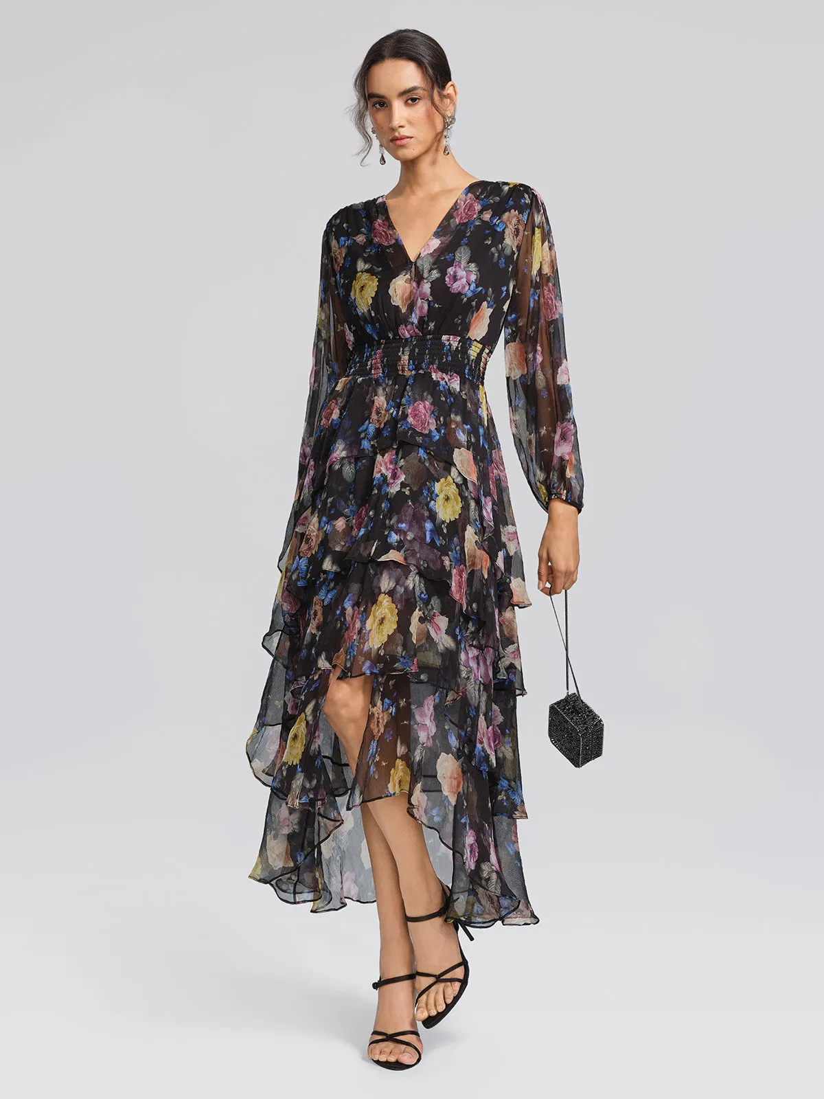 Printed Silk Elastic-Waist Tiered Dress sold by Rich Radi Q's