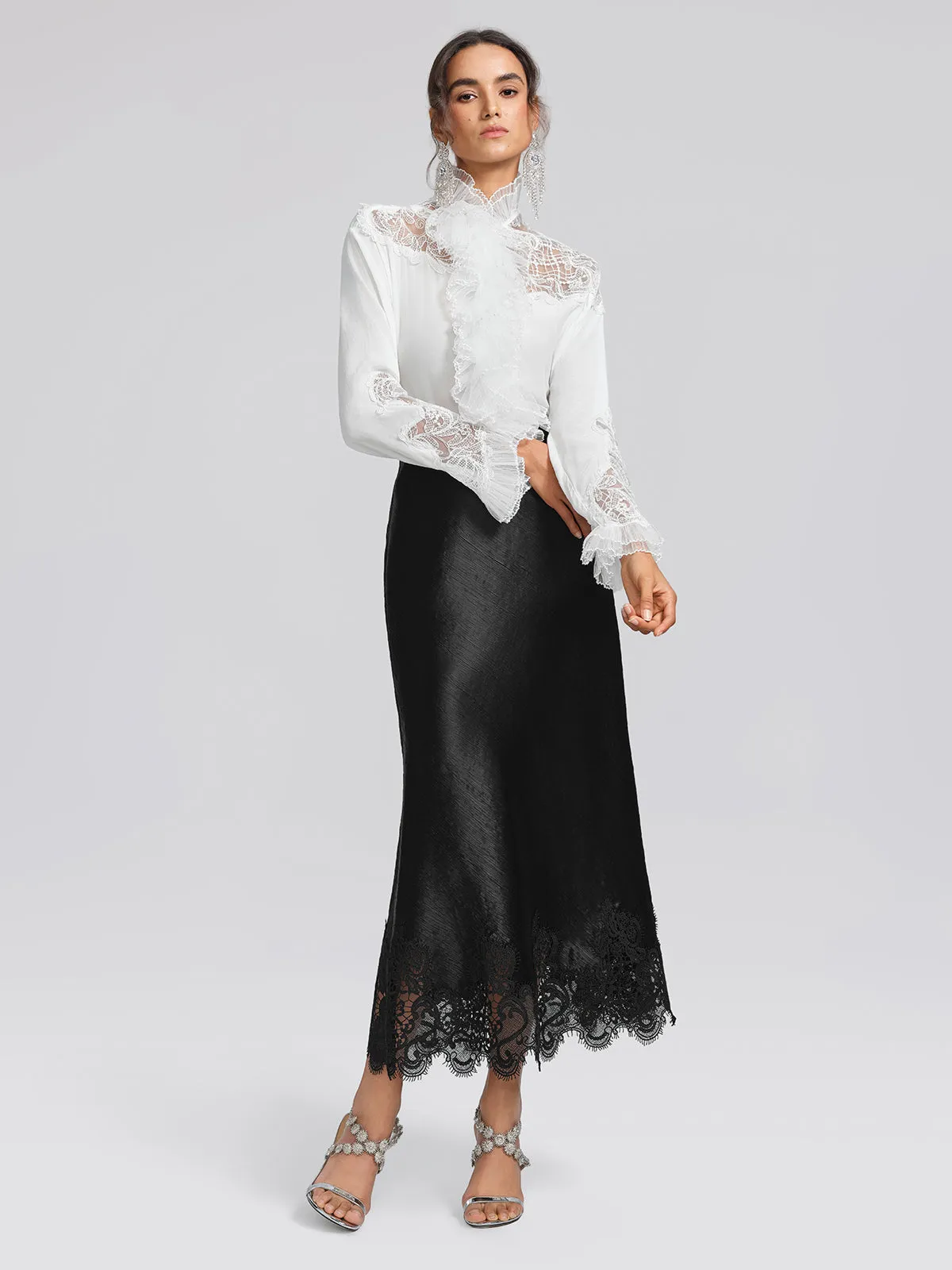 Embroidered Lace Panel Ruffle Trim Blouse sold by Rich Radi Q's product image thumbnail 5