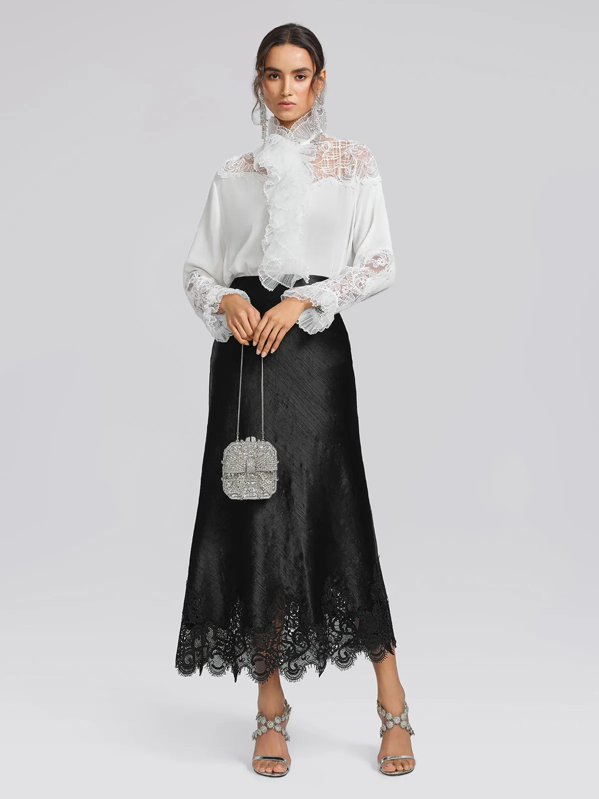 Embroidered Lace Panel Ruffle Trim Blouse sold by Rich Radi Q's product image thumbnail 2