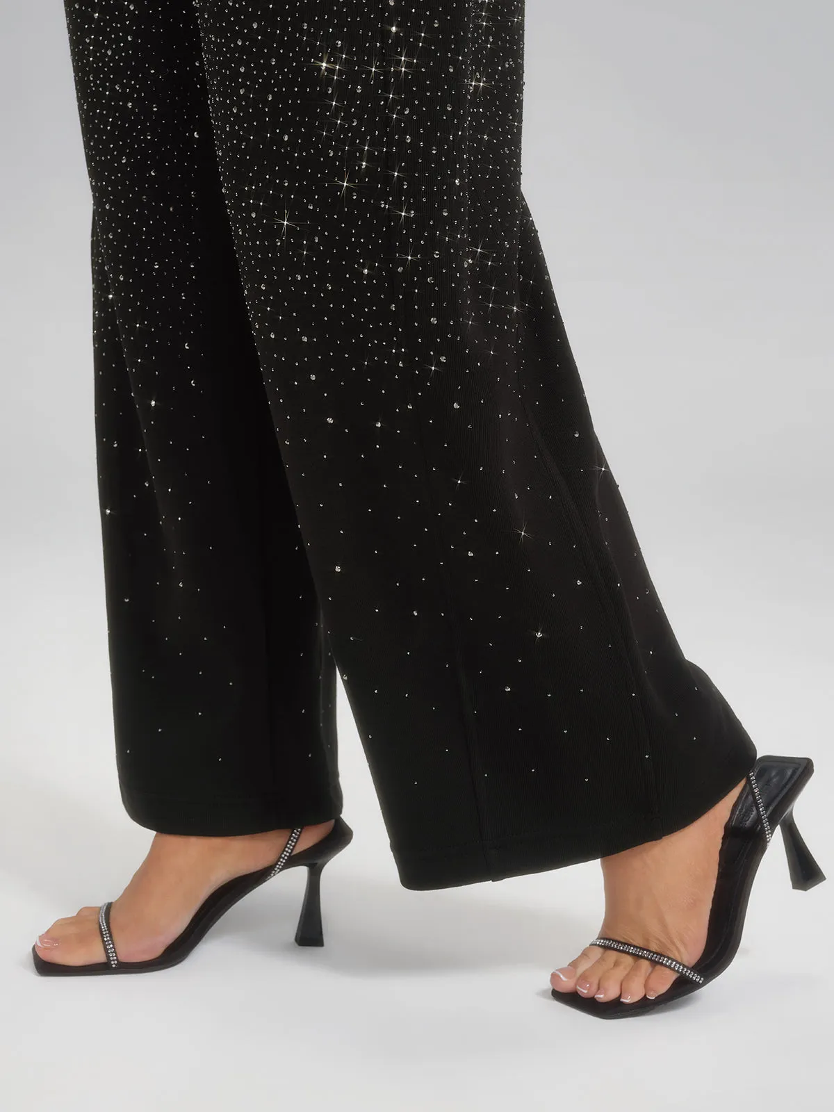Black Gradient Rhinestone Knit Wide-Leg Pants sold by Rich Radi Q's product image thumbnail 4
