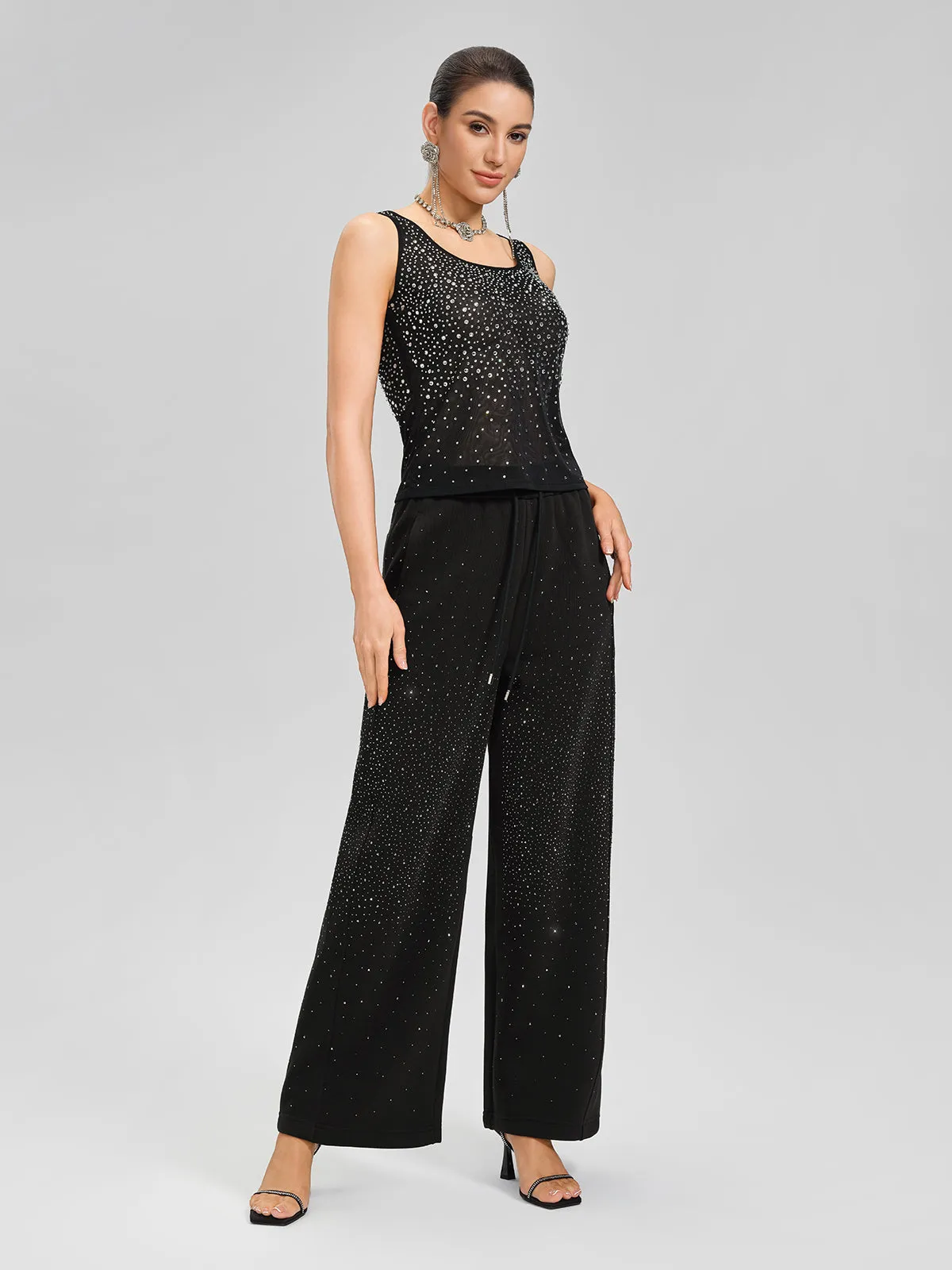 Black Gradient Rhinestone Knit Wide-Leg Pants sold by Rich Radi Q's product image thumbnail 5