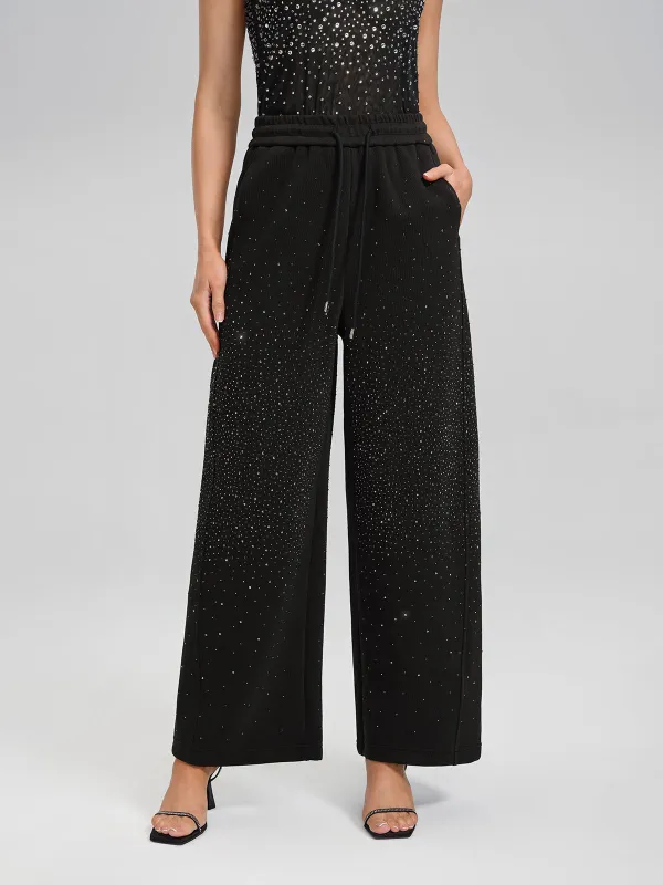 Black Gradient Rhinestone Knit Wide-Leg Pants made by Rich Radi Q's