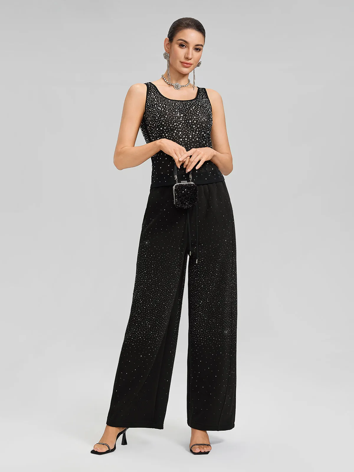 Black Gradient Rhinestone Knit Wide-Leg Pants sold by Rich Radi Q's product image thumbnail 2