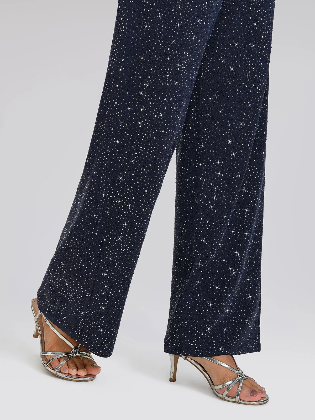 Navy Rhinestones Knit Drawstring Wide-Leg Pants sold by Rich Radi Q's product image thumbnail 3
