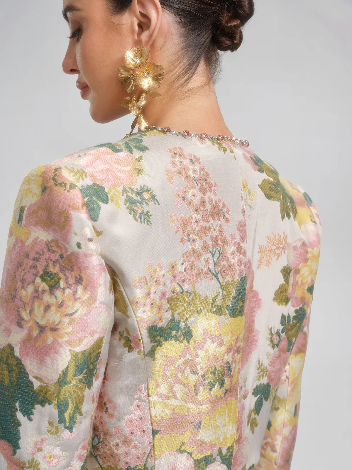 Crystal Beaded Jacquard Cropped Waist Jacket sold by Rich Radi Q's product image thumbnail 3