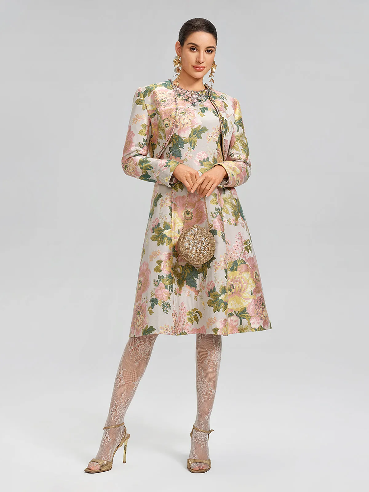 Crystal Beaded Jacquard Cropped Waist Jacket sold by Rich Radi Q's product image thumbnail 5