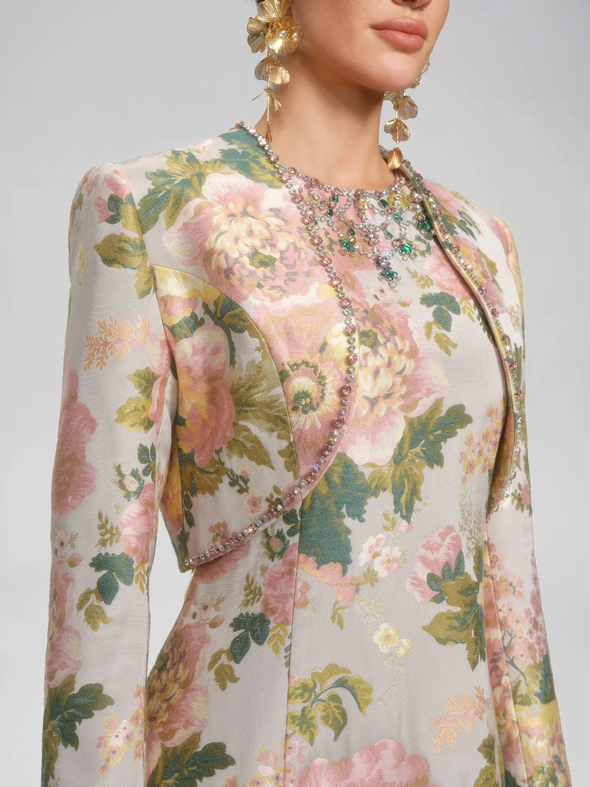 Crystal Beaded Jacquard Cropped Waist Jacket sold by Rich Radi Q's product image thumbnail 2