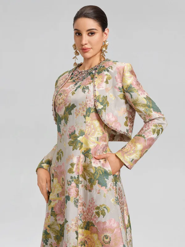 Crystal Beaded Jacquard Cropped Waist Jacket made by Rich Radi Q's