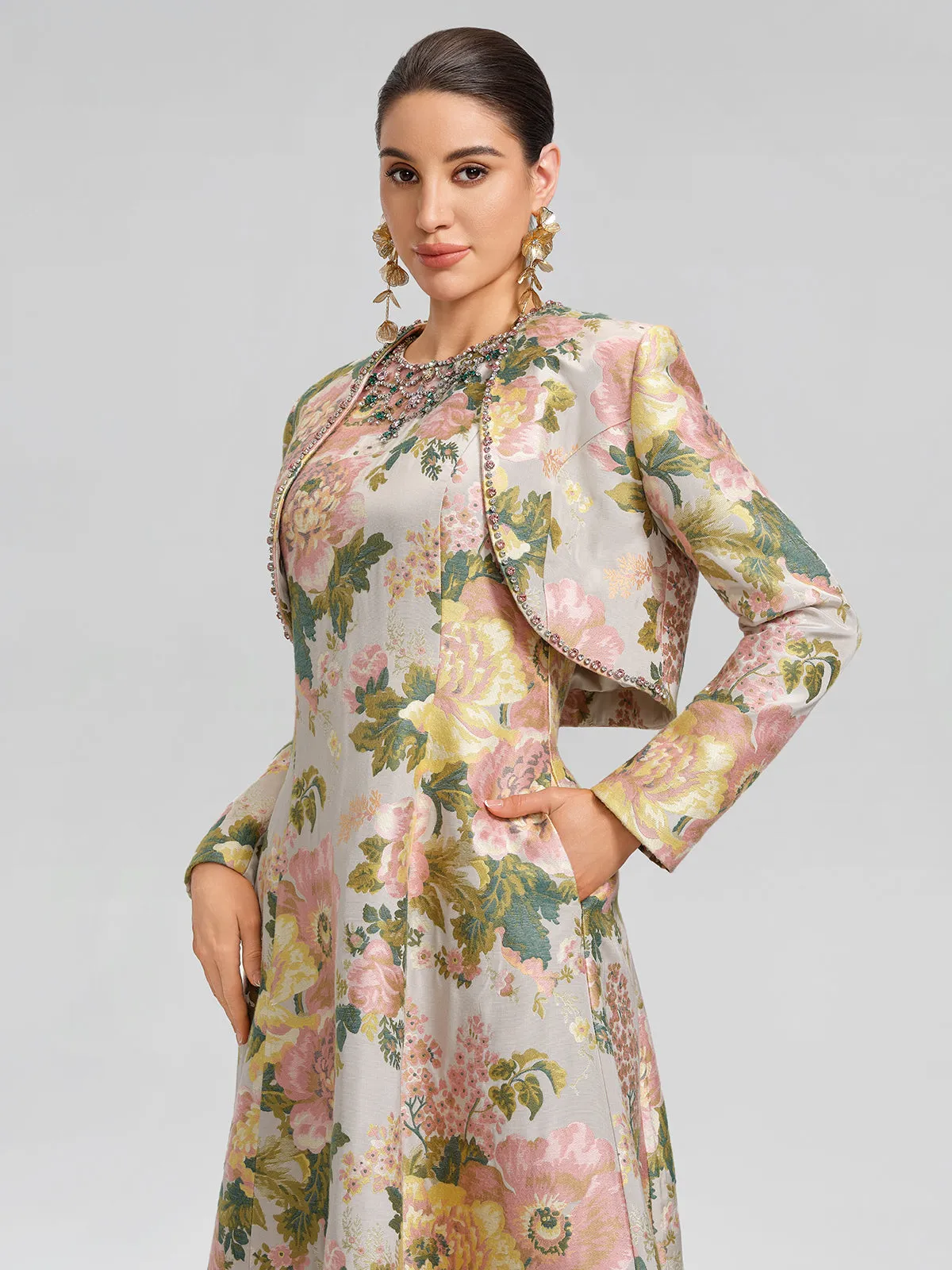 Crystal Beaded Jacquard Cropped Waist Jacket sold by Rich Radi Q's