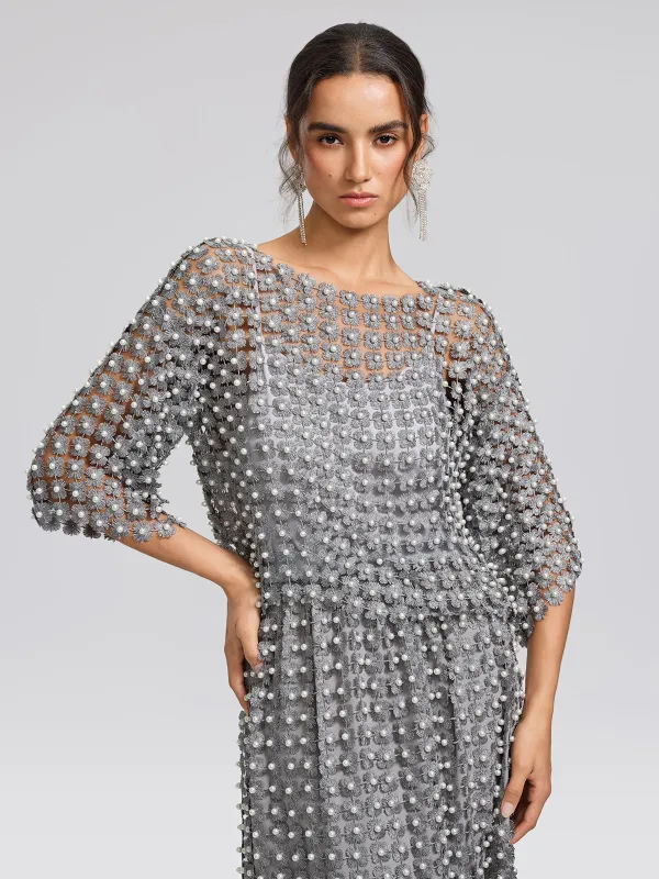 Floral Pearl-Embellished Round-Neck Top made by Rich Radi Q's