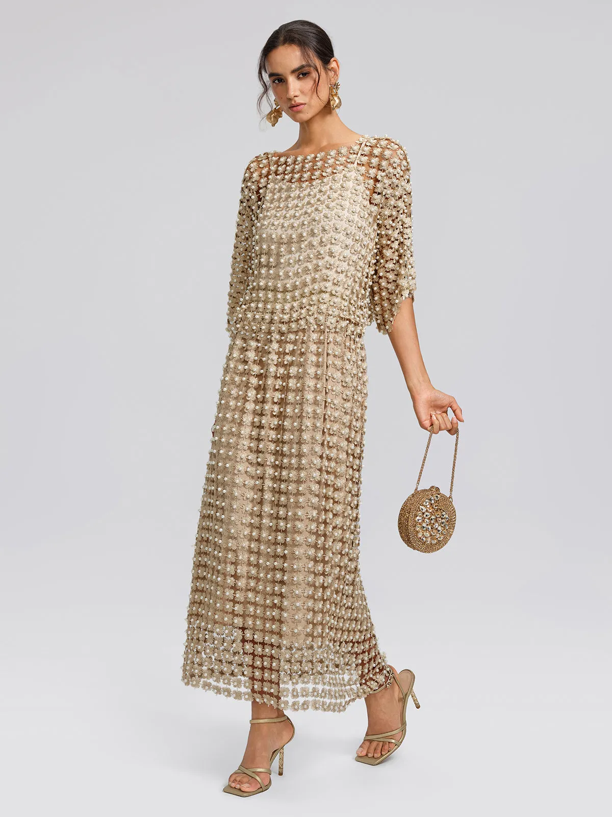Floral Pearl-Embellished Round-Neck Top sold by Rich Radi Q's product image thumbnail 5